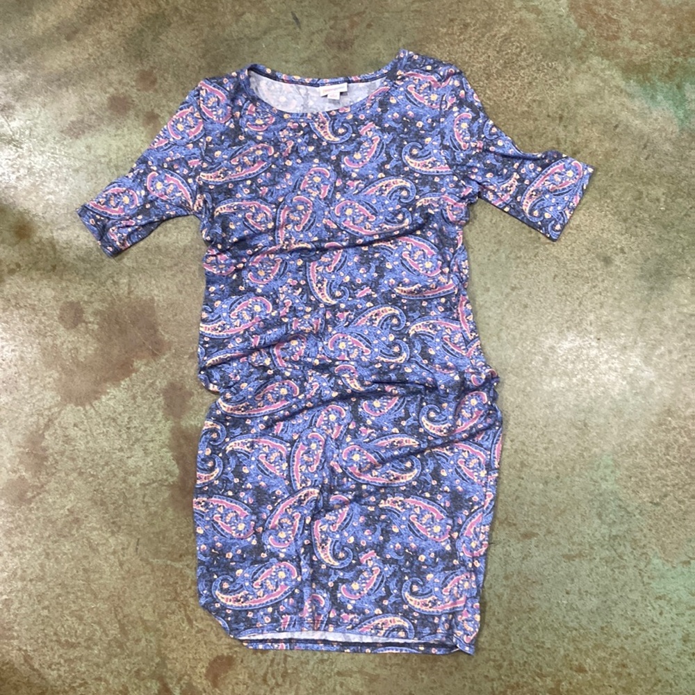 Lularoe Julia paisley blues, blacks, pinkish purple